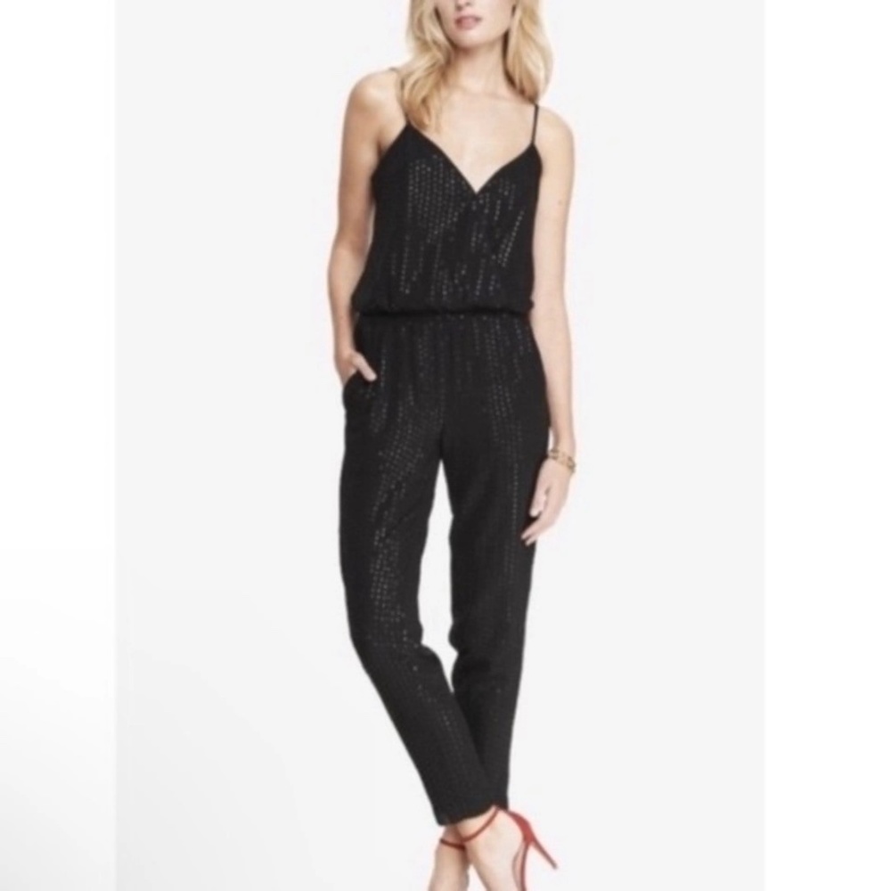 Express Black Sequin Jumpsuit NWT